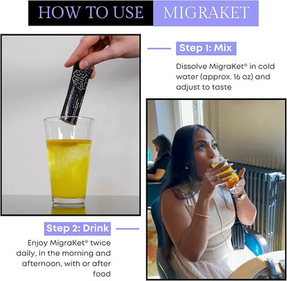 MigraKet Migraine Medical Food - Supports Brain Health and Energy Metabolism - Multivitamins Replacement - Drug-free, Gluten-Free, Dairy-Free, Vegan - Orange Flavored - 30 Sachets