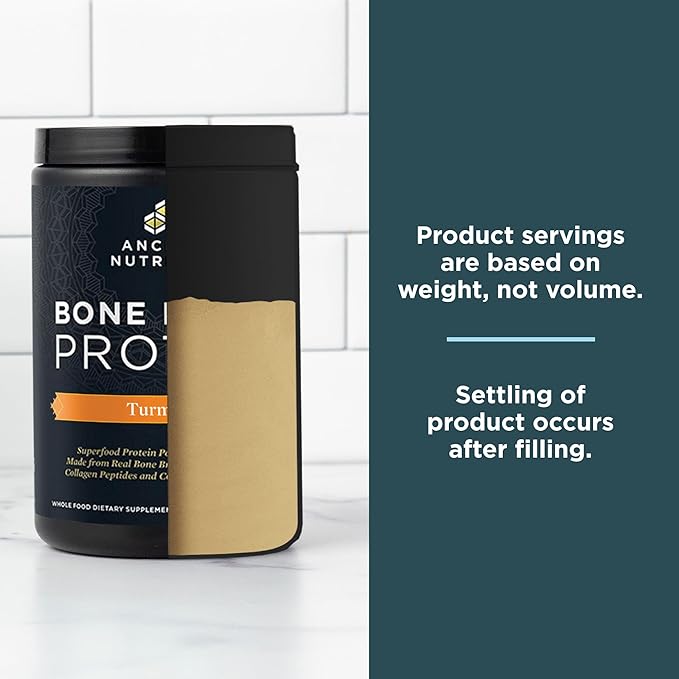 Protein Powder Made from Real Bone Broth by Ancient Nutrition, Turmeric, 20g Protein Per Serving, 20 Serving Tub, Gluten Free Hydrolyzed Collagen Peptides Supplement