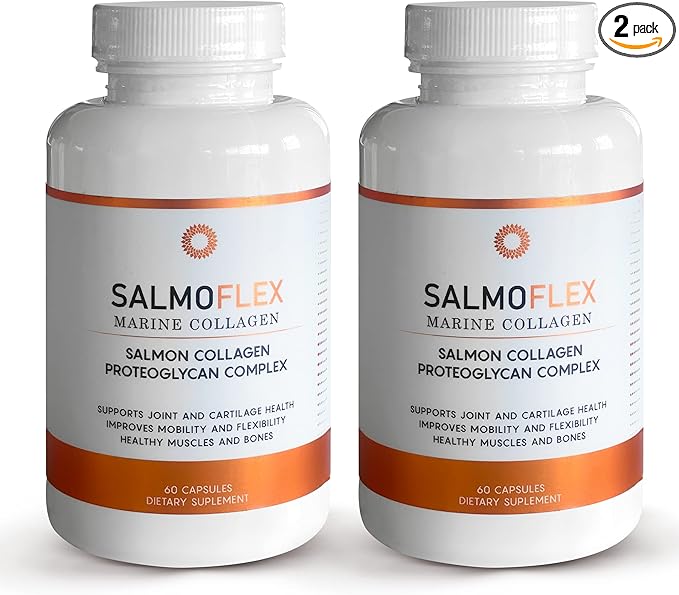 Salmoflex Marine Collagen Peptides with Hyaluronic Acid and Vitamin C, D, E - Salmon Collagen Supplement for Bone and Joint - Hair, Skin and Nail Vitamins - 60 Capsules (Pack of 2)