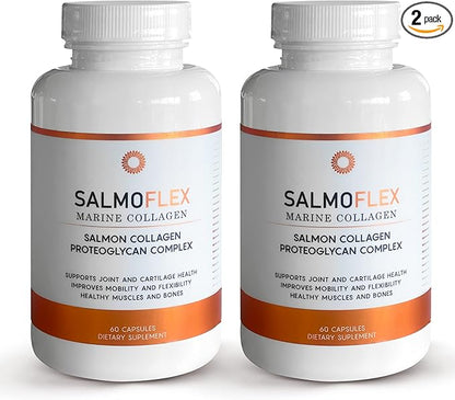 Salmoflex Marine Collagen Peptides with Hyaluronic Acid and Vitamin C, D, E - Salmon Collagen Supplement for Bone and Joint - Hair, Skin and Nail Vitamins - 60 Capsules (Pack of 2)