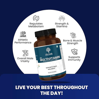 Life Aveda- Daily Multivitamin for Men with Vitamin A, B12, C, D, Calcium and More - 60 Capsules