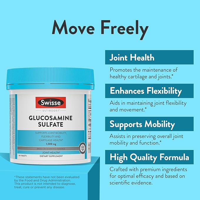 Swisse Glucosamine Sulfate Joint Support Supplement, Joint Health Supplement for Mobility and Flexibility | Joint Supplement for Women and Men | Glucosamina 1500mg | 180 Tablets