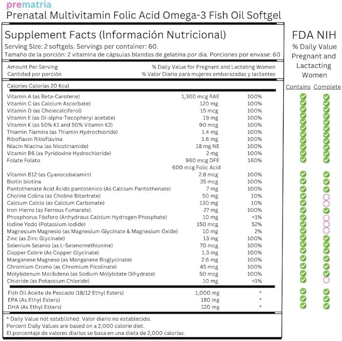 Prematria Prenatal Multivitamin Folic Acid Omega-3 Fish Oil Softgel