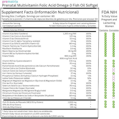 Prematria Prenatal Multivitamin Folic Acid Omega-3 Fish Oil Softgel