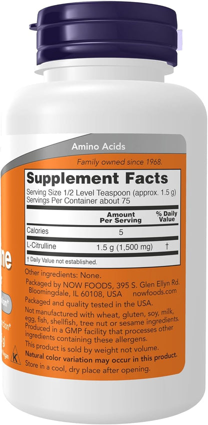 NOW Foods Supplements, L-Citrulline Pure Powder, Supports Protein Metabolism*, 4-Ounce