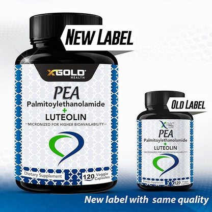 Palmitoylethanolamide 630 mg + Luteolin Standardized 98%- Micronized Pea 99% Highly Purified and Bioavailable - Made in USA - Supplement for Men and Women - 120 Veggie Capsules
