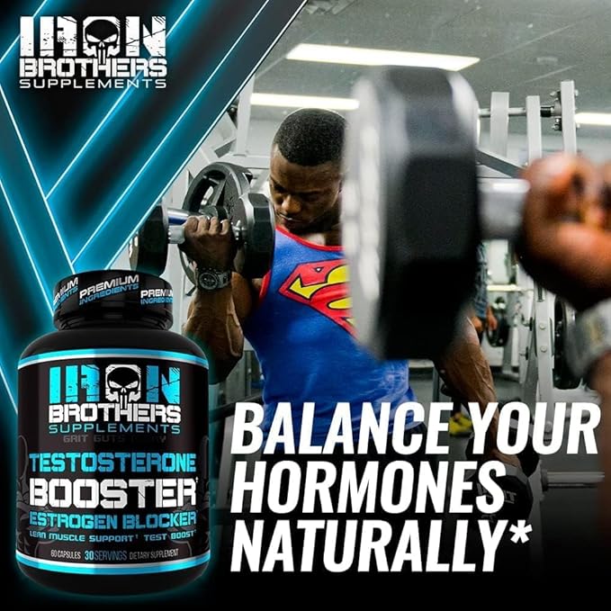 Test Booster for Men with Estrogen Blocker - Anti-Estrogen Dietary Supplement - Natural Aromatase Inhibitor - Increase Libido & Strength 60 Capsules - Muscle Growth - Weight Loss (2 Bottles)