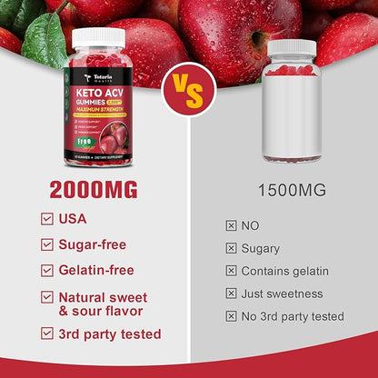 Keto ACV Gummies - 2000mg Apple Cider Vinegar Gummies Sugar-Free Support Stature Health with Probiotics, B12, Keto Supplements for Women & Men 60 Gummies