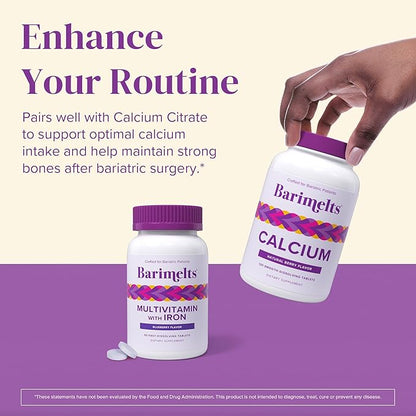 BariMelts Bariatric Multivitamin with Iron - 60 Fast-Dissolving Tablets (1-Month Supply) - Sugar-Free Bariatric Vitamins for Women, Natural Blueberry Flavor