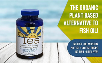 Omega 3 6 Parent EFA Fish Oil Alternative, Organic Plant Based, Vegetarian, Burpless, No Fishy Aftertaste (120 Soft Gels) by YES Your Essential Supplements. Made in USA.
