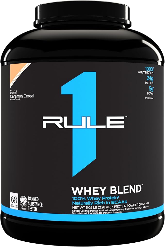 Rule One Proteins, R1 Whey Blend - 24g Fast-Acting Whey Protein Concentrates, Isolates, and Hydrolysates Per Serving, with Naturally Occurring EAAs and BCAAs (5 Pounds*, Toasted Cinnamon Cereal)