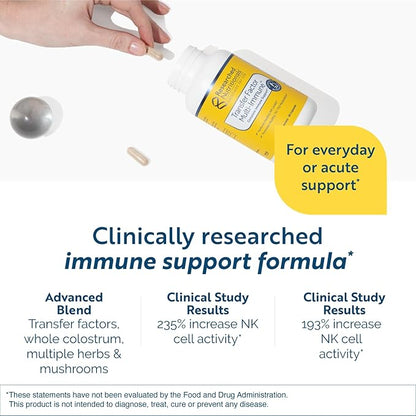 Researched Nutritionals Transfer Factor Multi-Immune - Complete Immune Support with Zinc, Beta Glucan, Mushrooms Supplement & Colostrum Capsules - Backed by Peer Reviewed Clinical Research (90 Count)