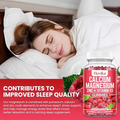 Calcium Magnesium Zinc Gummies with Potassium Vitamin C, B6, D3, K2 - Calcium for Women & Men - Calcium Magnesium Zinc Multi Vitamin Supplement for Bones, Muscles, Teeth, Calm Mood & Immunity - 60 Cts