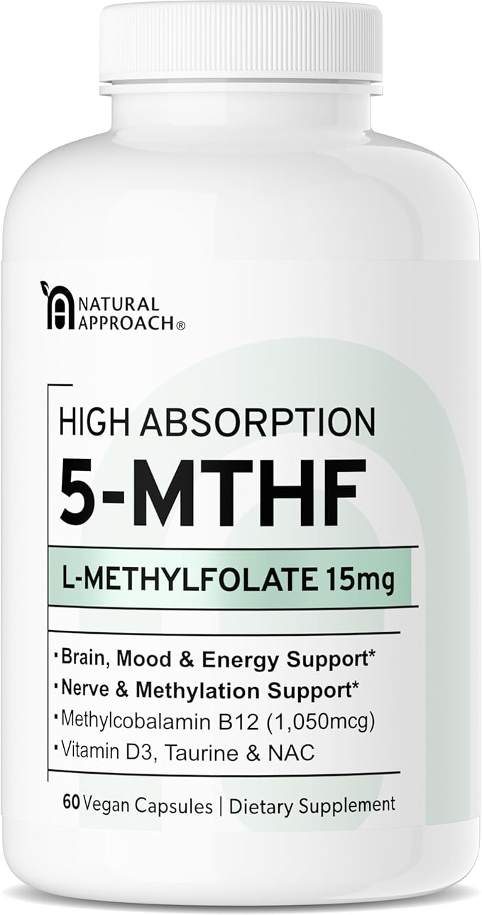 L-Methylfolate 15mg plus Methyl B12, D3, Taurine & NAC | 5-MTHF (Bioactive B9) Professional Strength | Methylated Vitamins to Support Mood, Nerve Health & Methylation* | MTHFR Supplement | 60 Capsules