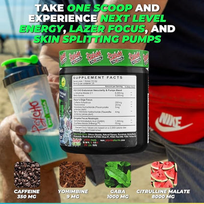 Psycho Pharma Strongest High Stim Preworkout Powder - Edge of Insanity - Most Intense Pre Workout Supplement for Pumps, Strength, Energy and Feel Good Focus. Rivals Famous PWOs of The Past