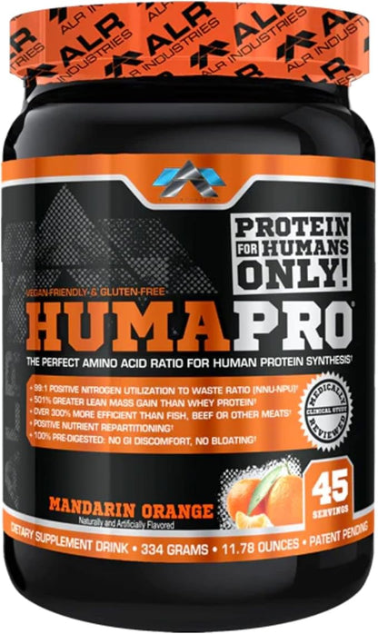 Humapro | Amino Acids Protein Matrix for Humans | 99% Utilization for Lean Muscle | Vegan, Gluten Free | 334g / 45 Servings (Mandarin Orange)