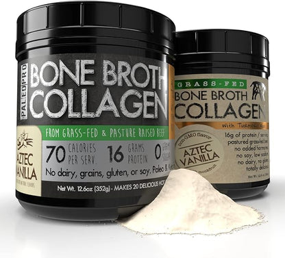 PaleoPro Bone Broth Collagen w/Turmeric Root (Aztec Vanilla) Grass-Fed & Pastured Beef Collagen | Gluten Free, Dairy Free, No Sugar, Soy, Grains or Net Carbs |Paleo & Keto Friendly (20 Servings)