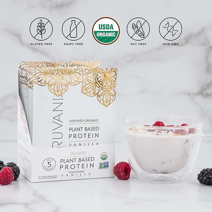 Truvani Vegan Pea Protein Powder | Vanilla | 20g Organic Plant Based Protein | 10 Travel Packets | Keto | Gluten & Dairy Free | Low Carb | No Added Sugar