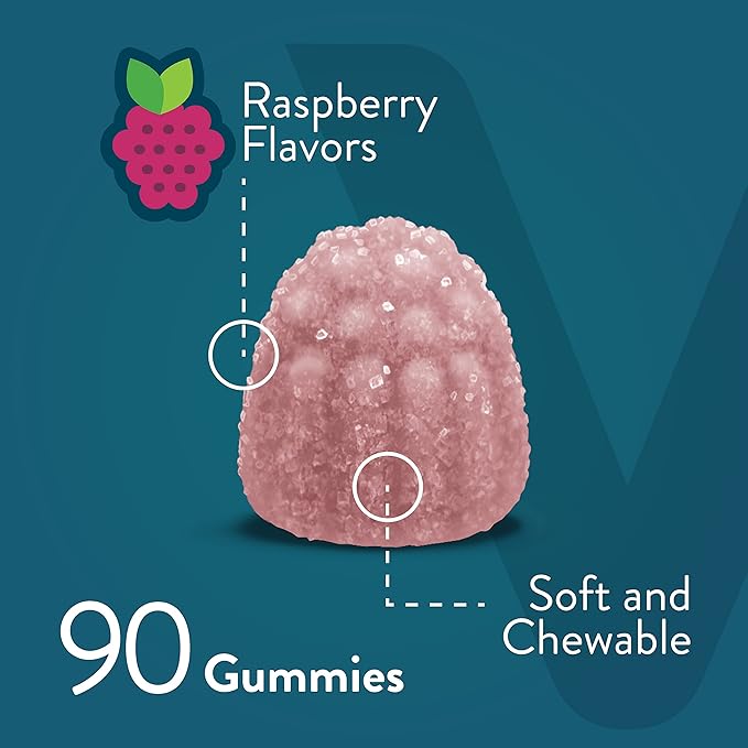 Calcium Magnesium Zinc Gummies with Vitamin D3 - Supports Bone Health, Nerve & Immune Function - Calcium Magnesium Zinc D3 Supplement for Adults & Teens - GMO Free - Chewable Raspberry Flavored Gummy