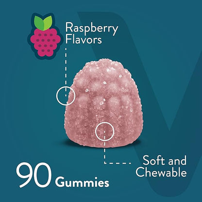 Calcium Magnesium Zinc Gummies with Vitamin D3 - Supports Bone Health, Nerve & Immune Function - Calcium Magnesium Zinc D3 Supplement for Adults & Teens - GMO Free - Chewable Raspberry Flavored Gummy