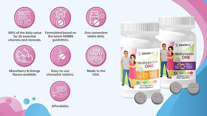 BariatricPal Multivitamin ONE 1 per Day! Bariatric Multivitamin Chewable with 45mg Iron - Orange Citrus (30 Count)