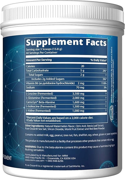 MRM Nutrition Reload BCAA+G Post-Workout Recovery | Watermelon Flavored | 9.6g Amino Acids | with CarnoSyn® | Muscle Recovery | Keto Friendly | 840g, 67 Servings