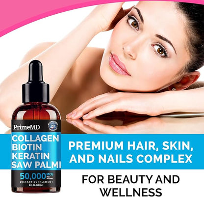 Liquid Collagen Peptides for Women - Complex with Biotin Vitamin, Hydrolyzed Keratin Protein and Saw Palmetto - Comprehensive Formula for Hair, Skin, and Nails Wellness - 2fl oz (Pack of 2)