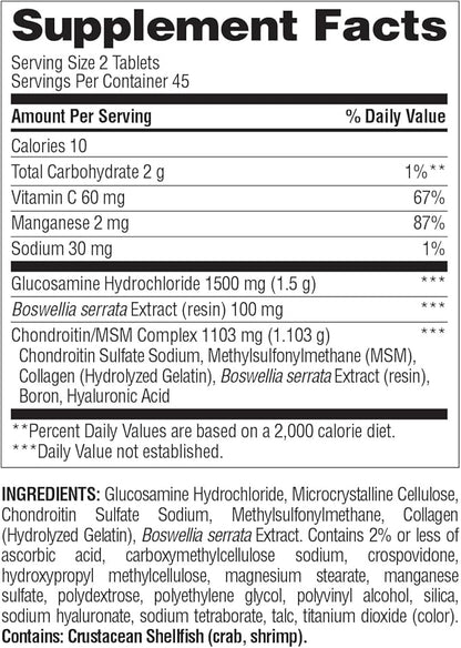 Nature's Wonder Triple Strength Glucosamine & Chondroitin with MSM and Hyaluronic Acid and Boswellia for Joint Health, Supports Joint Flexibility and Mobility, 45 Day Supply, 90 Tablets