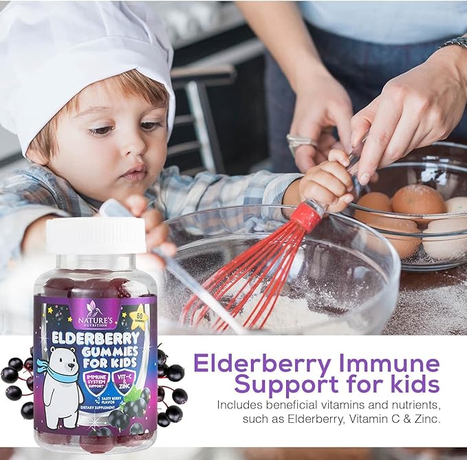 Sambucus Elderberry Immune Gummies for Kids with Vitamin C, Zinc & Elderberry, Daily Childrens Immune Support Vitamins Gummy Children Ages 4 Up, Natures Supplement, Non-GMO, Berry Flavor, 60 Gummies