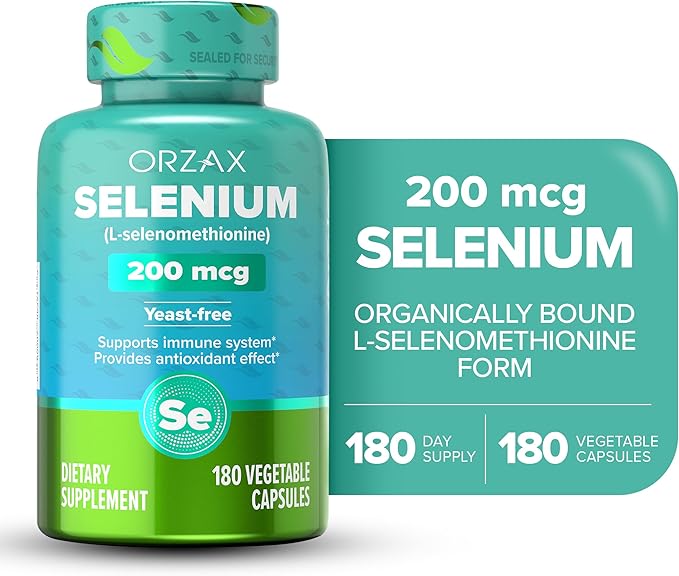 ORZAX Selenium 200mcg Capsules - L-Selenomethionine for Immune System Health & Thyroid Support - Antioxidants Supplement for Women and Men (180 Veg Capsules)