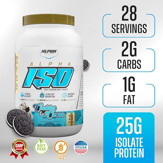 ISO, Low Carb 100% Whey Protein Isolate Powder, 25 Grams Per Serving, Helps Support Muscle Growth, Low Sugar and Gluten Free (Cookies & Cream, 2 lb)