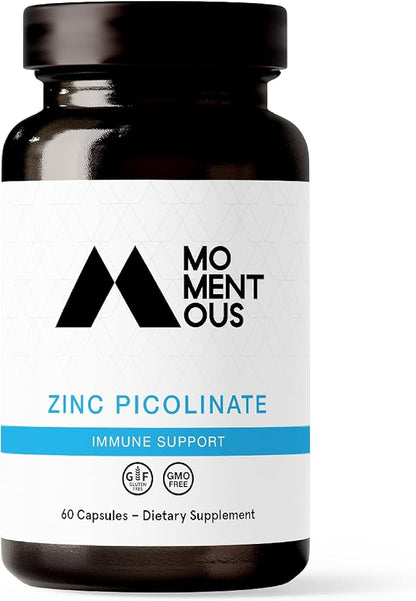 Momentous Zinc Picolinate 15mg - Immunity & Hormone Support - Bioavailable Zinc Supplement - Promotes Joint Health & Lean Muscle Mass - NSF Certified, GMO-Free, Gluten Free, 60 Servings