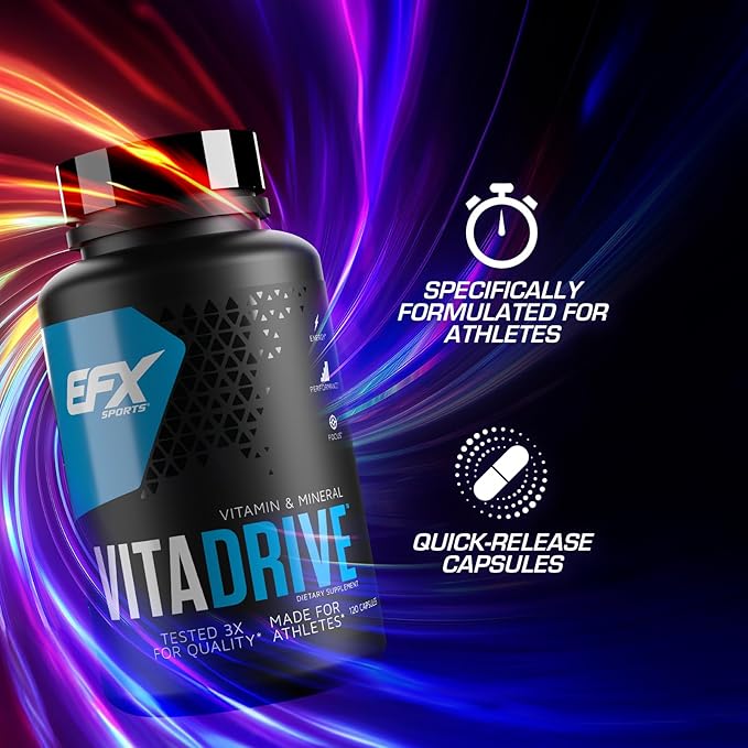 EFX Sports Vita Drive | Multivitamin Formulated for Athletes | Complex of Vitamins, Minerals, Micronutrients, & Antioxidants | 30 Servings, 120 Capsules