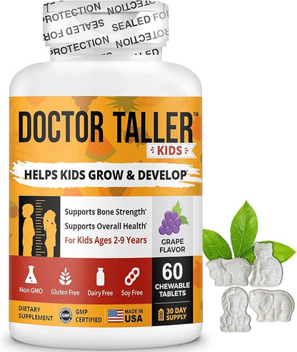 NuBest Doctor Taller Kids with Multivitamins, Multimineral, Calcium Chewable Tablets, Calcium Supplement for Kids Ages 2 to 9 - Grape Flavor - Helps Kids Healthy - 12 Pack