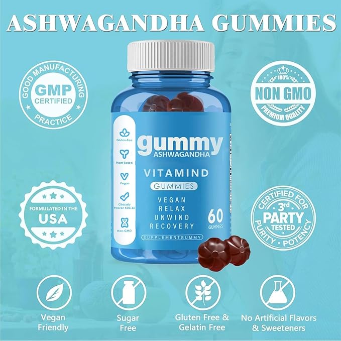 Ashwagandha Gummies-Ashwagandha Vitamin D Gummy Vitamins Supplements - Mixed Berry, KSM-66-60 Count