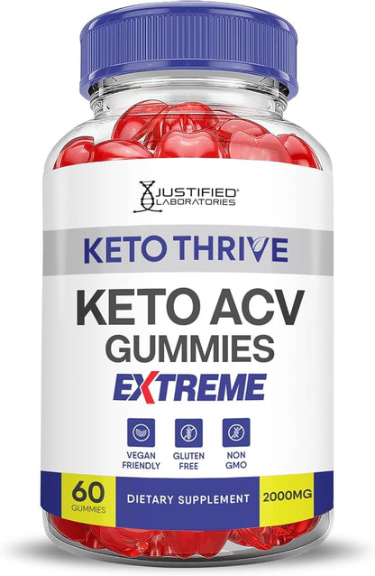 Keto Thrive Keto ACV Gummies Extreme 2000MG Keto Thrive Keto Gummies Apple Cider Vinegar Formulated with Pomegranate Beet Juice Powder B12 Vegan Non GMO 60 Gummys