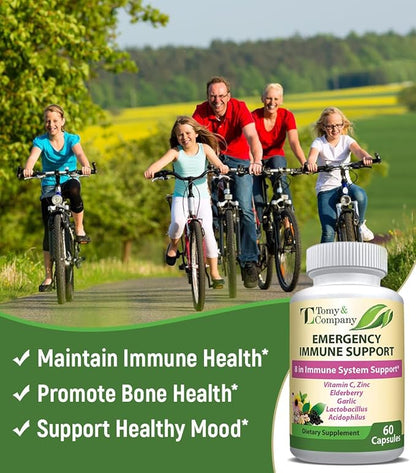 Emergency Immune Support Elderberry Capsules, for Men and Women, with Vitamin C, Vitamin D3, Zinc, Gluten Free, Vegetarian 60 Capsules