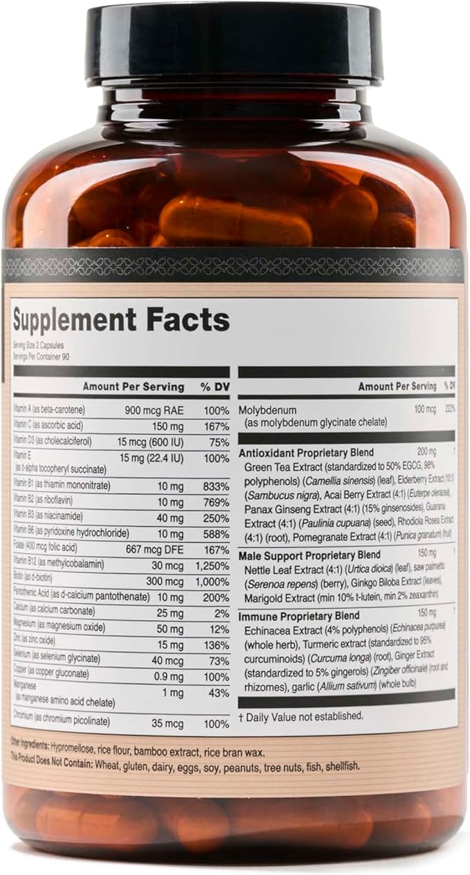 NatureWise Multivitamin for Men - Daily Male Support - Minerals & Herbs for Energy, Performance, Immunity - with Vitamin A, C, D, B-Complex - Soy & Gluten-Free, Non-GMO - 180 Capsules[3-Month Supply]