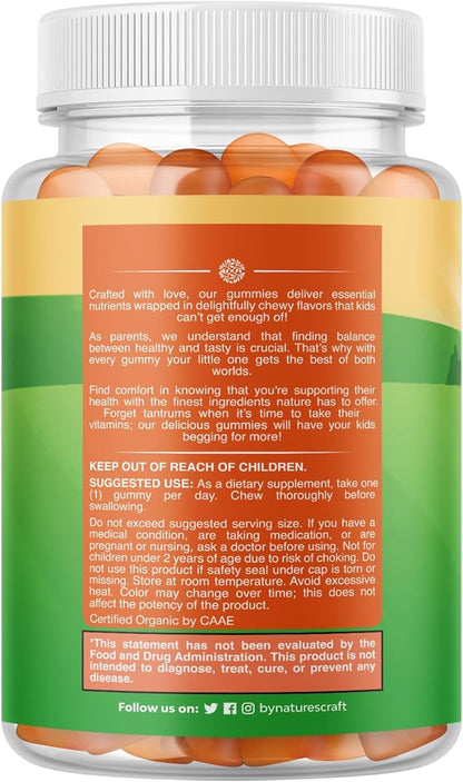 Organic Kids Immune Support Gummies - Vegan Organic Vitamin D Gummies for Kids with Vitamin C and Zinc for Kids Immunity - D3 Zinc and Vitamin C Gummies for Kids - Gluten Free & Non GMO (60 Servings)