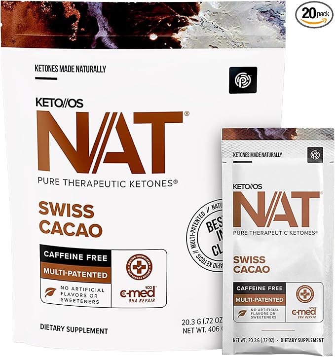 Keto//OS NAT® Swiss Cacao – Caffeine Free - Exogenous Ketones - Supplement for Men and Women (20 Count)