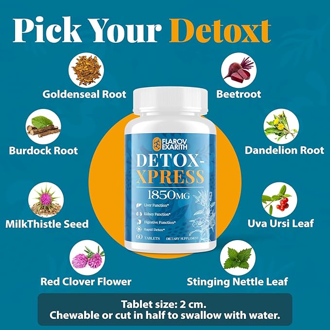 Liver Kidney Cleanse Detox & Repair, Milk Thistle Supplement, Natural Herbal Formula,Body Detox for Women & Men, Toxin Flush Max Absorption Liver Cleanser,Digestion Balance & Mood,120 Chewable Tablets