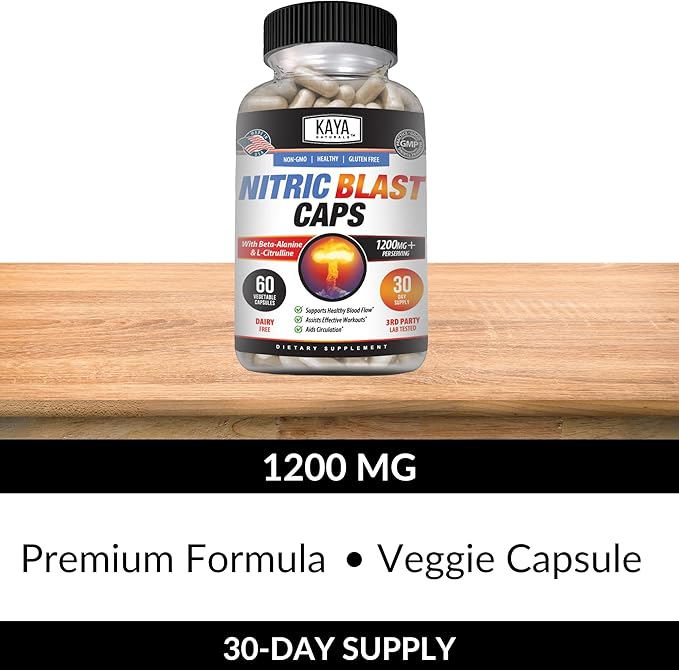 Kaya Naturals - Nitric Blast Potent All-Natural Herbal Supplement for Maximum Health Benefits | Pre-Workout | Increased Energy | Improved Nighttime Performance (60 Count (Pack of 1))