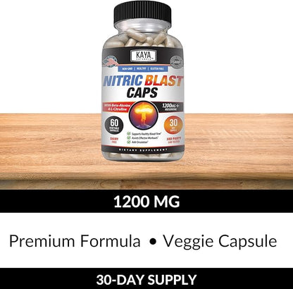 Kaya Naturals - Nitric Blast Potent All-Natural Herbal Supplement for Maximum Health Benefits | Pre-Workout | Increased Energy | Improved Nighttime Performance (60 Count (Pack of 1))