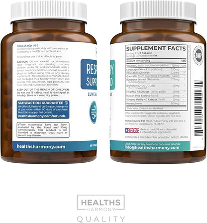 Respiratory Lung Health Supplement - Invigorating Lung Support Supplement Helps Support Clear Airways Mucus Removal and Seasonal or Year Round Lung Detox - Vegan Herbal Clear Lungs Formula (2 Months)