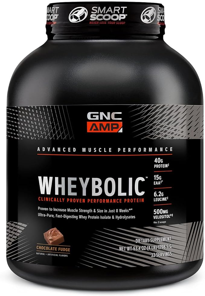 GNC AMP Wheybolic Protein Powder | Targeted Muscle Building and Workout Support Formula | Pure Whey Protein Powder Isolate with BCAA | Gluten Free | Chocolate Fudge | 33 Servings