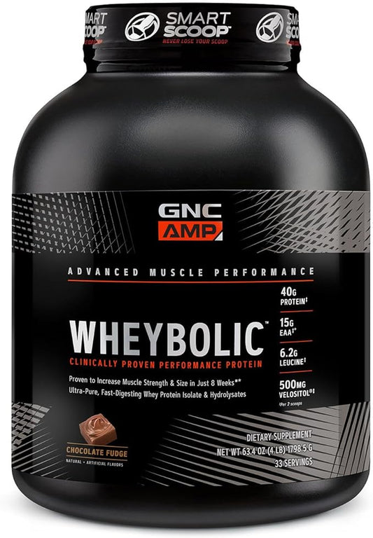 GNC AMP Wheybolic Protein Powder | Targeted Muscle Building and Workout Support Formula | Pure Whey Protein Powder Isolate with BCAA | Gluten Free | Chocolate Fudge | 33 Servings
