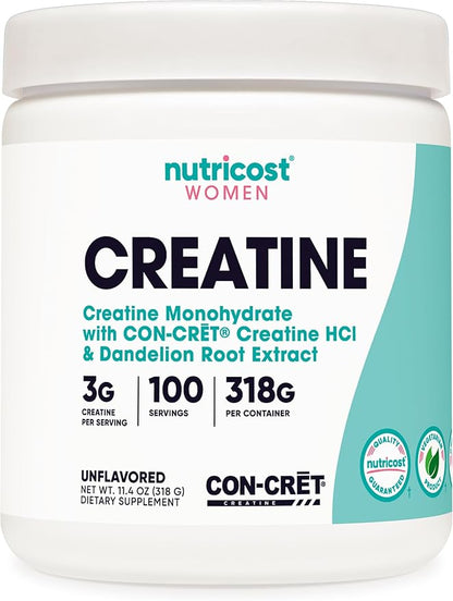 Nutricost Creatine Monohydrate Powder for Women, Micronized, Unflavored, 100 Servings - Vegetarian, Non-GMO, Gluten Free