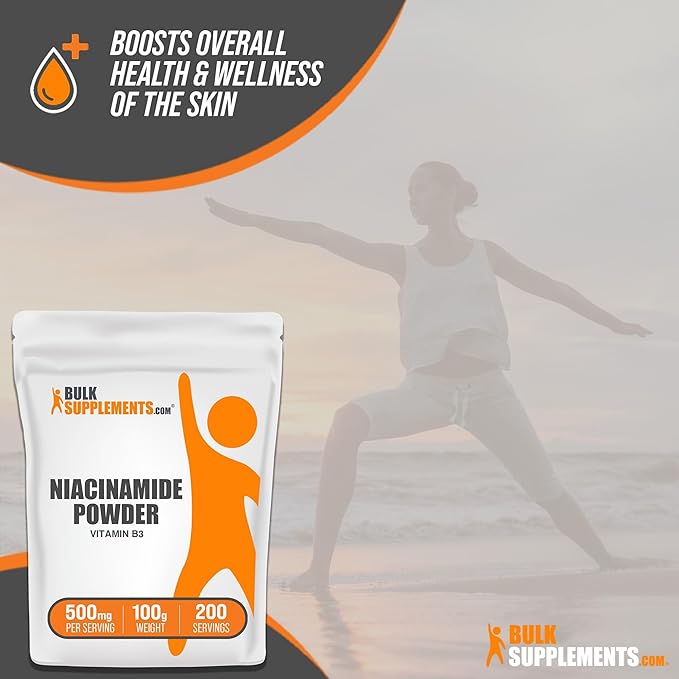 BulkSupplements.com Niacinamide Powder - Vitamin B3 Powder, Niacinamide Supplement, Niacinamide 500mg - B3 Vitamins for Skin, Gluten Free, 500mg per Serving, 100g (3.5 oz) (Pack of 1)