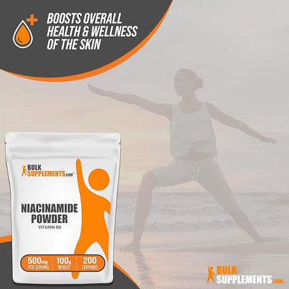 BulkSupplements.com Niacinamide Powder - Vitamin B3 Powder, Niacinamide Supplement, Niacinamide 500mg - B3 Vitamins for Skin, Gluten Free, 500mg per Serving, 100g (3.5 oz) (Pack of 1)
