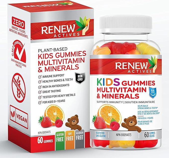 Renew Actives Kids Multivitamin Gummies – Promotes Health & Wellness – Supports Healthy Hair, Skin, Nails, Eyesight, Strong Bones, Teeth & Gums – Tasty, Nutrient-Rich for Growing Kids – 60 Gummies